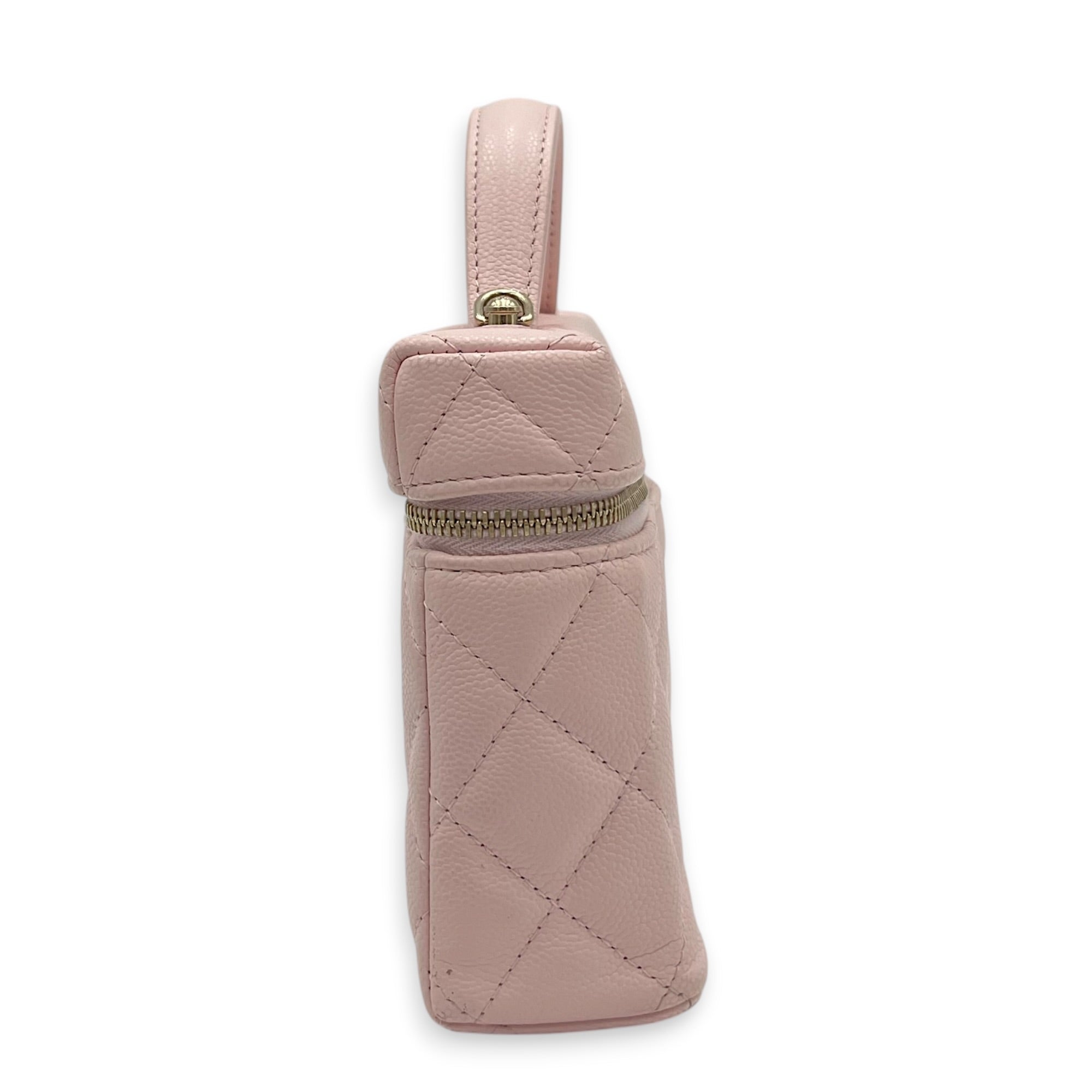 25S Vanity Top Handle Shoulder Bag Pink in Caviar Leather, Gold hardware