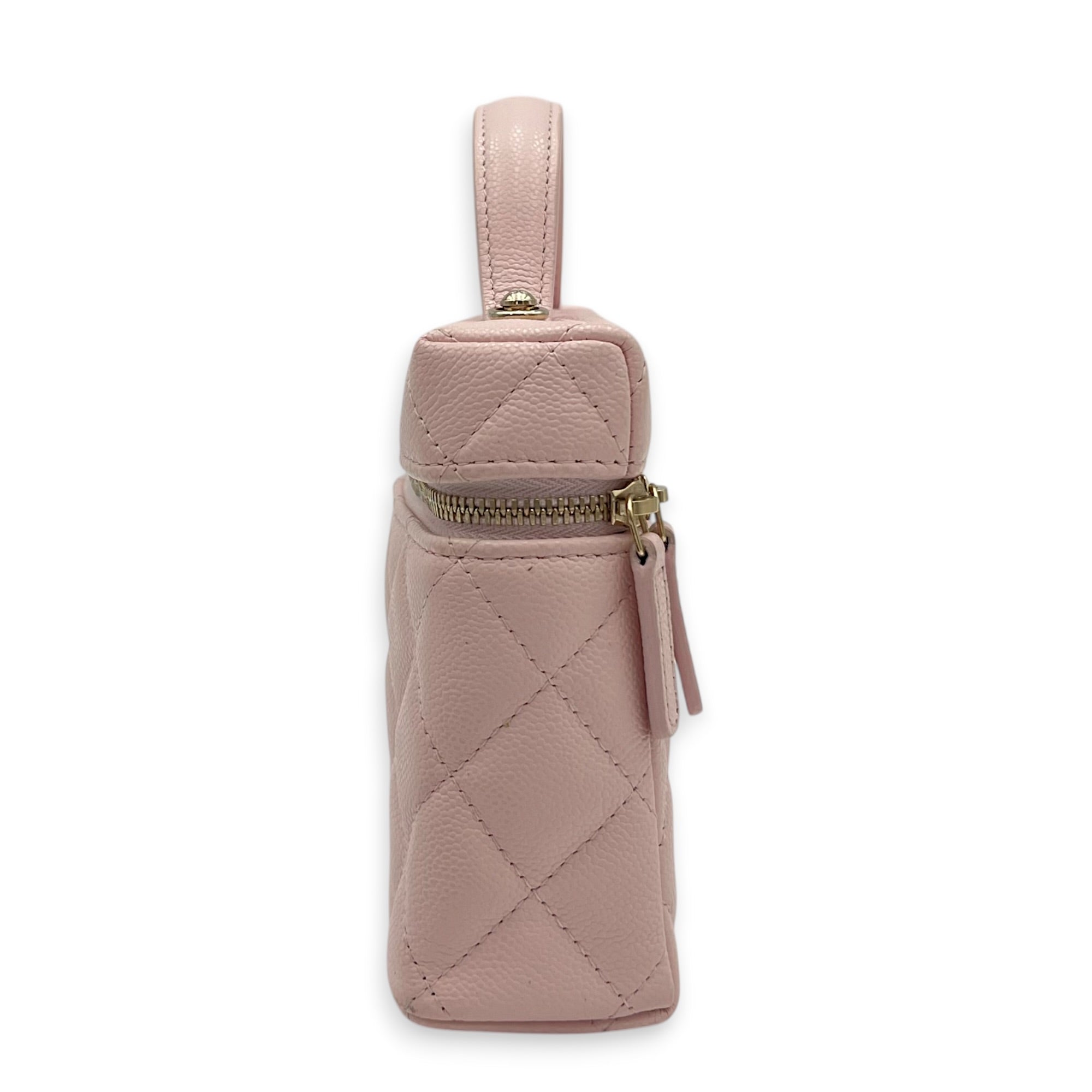 25S Vanity Top Handle Shoulder Bag Pink in Caviar Leather, Gold hardware