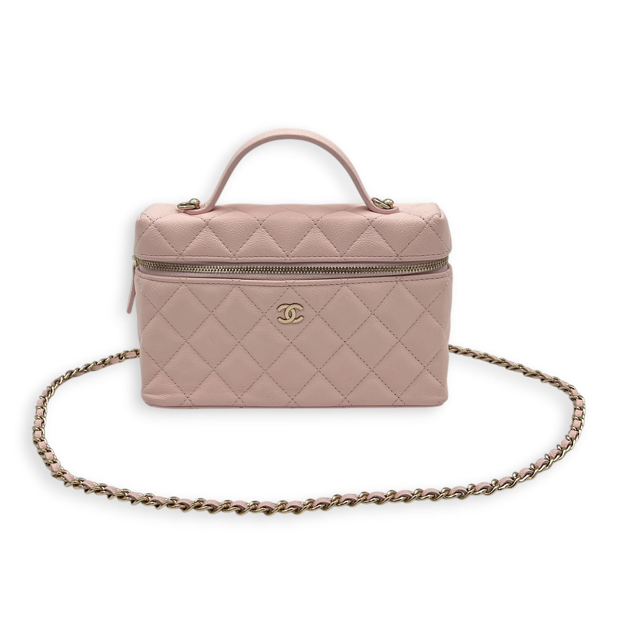 25S Vanity Top Handle Shoulder Bag Pink in Caviar Leather, Gold hardware