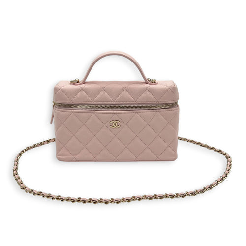 25S Vanity Top Handle Shoulder Bag Pink in Caviar Leather, Gold hardware