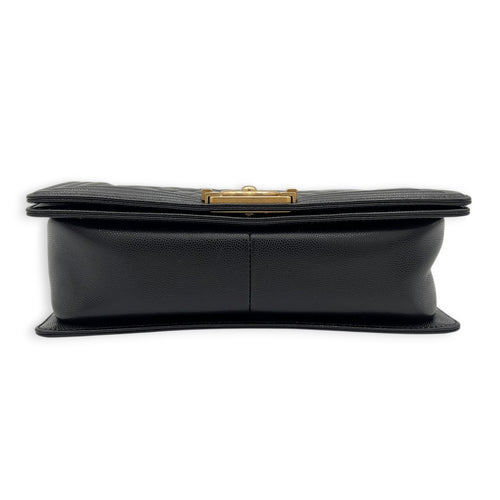 Boy Shoulder Bag Medium Black in Caviar Leather, Gold hardware