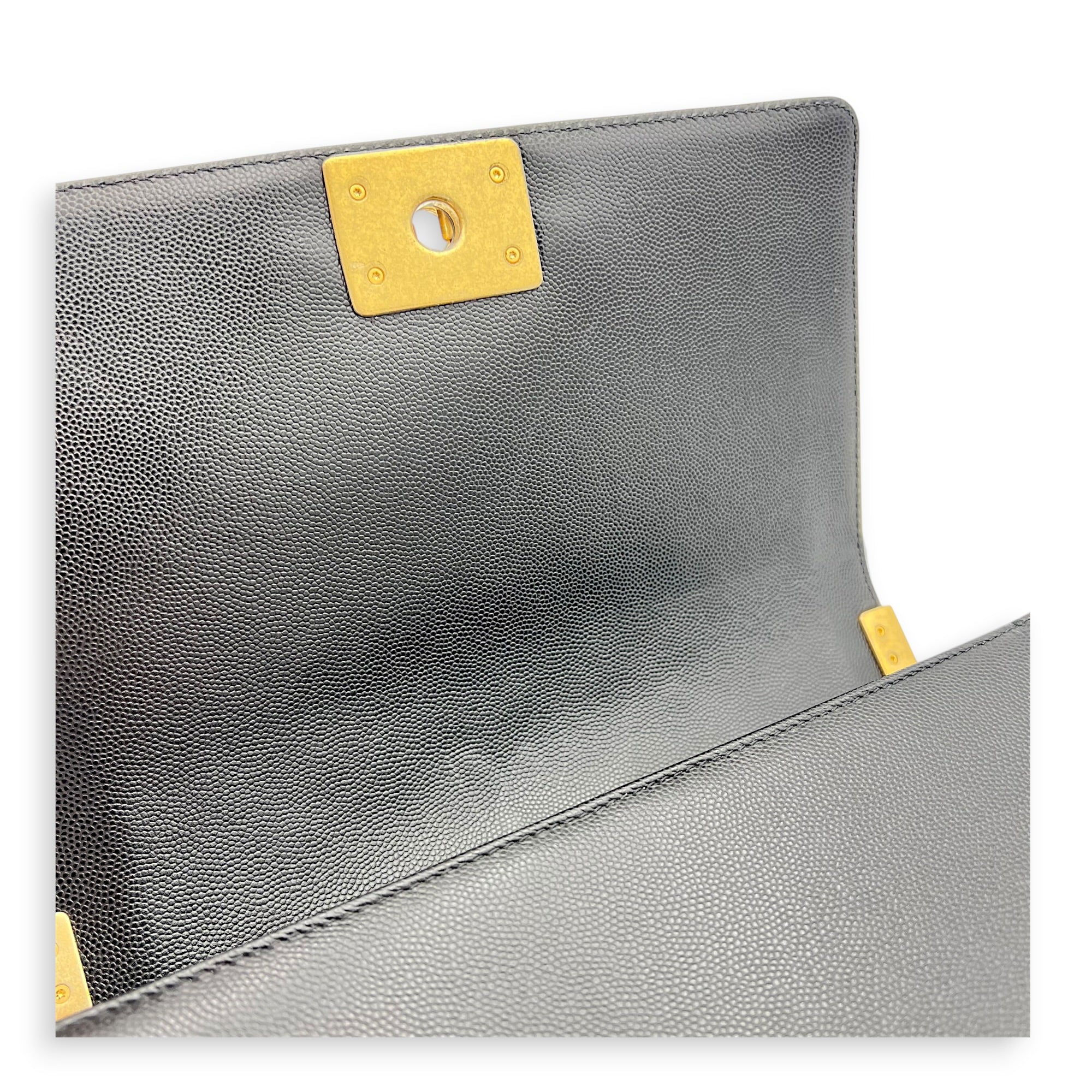 Boy Shoulder Bag Medium Black in Caviar Leather, Gold hardware