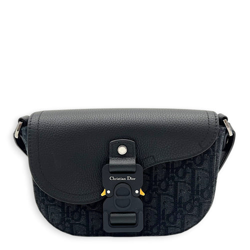 Saddle Shoulder Bag Mini Black in Jacquard, Silver hardware
