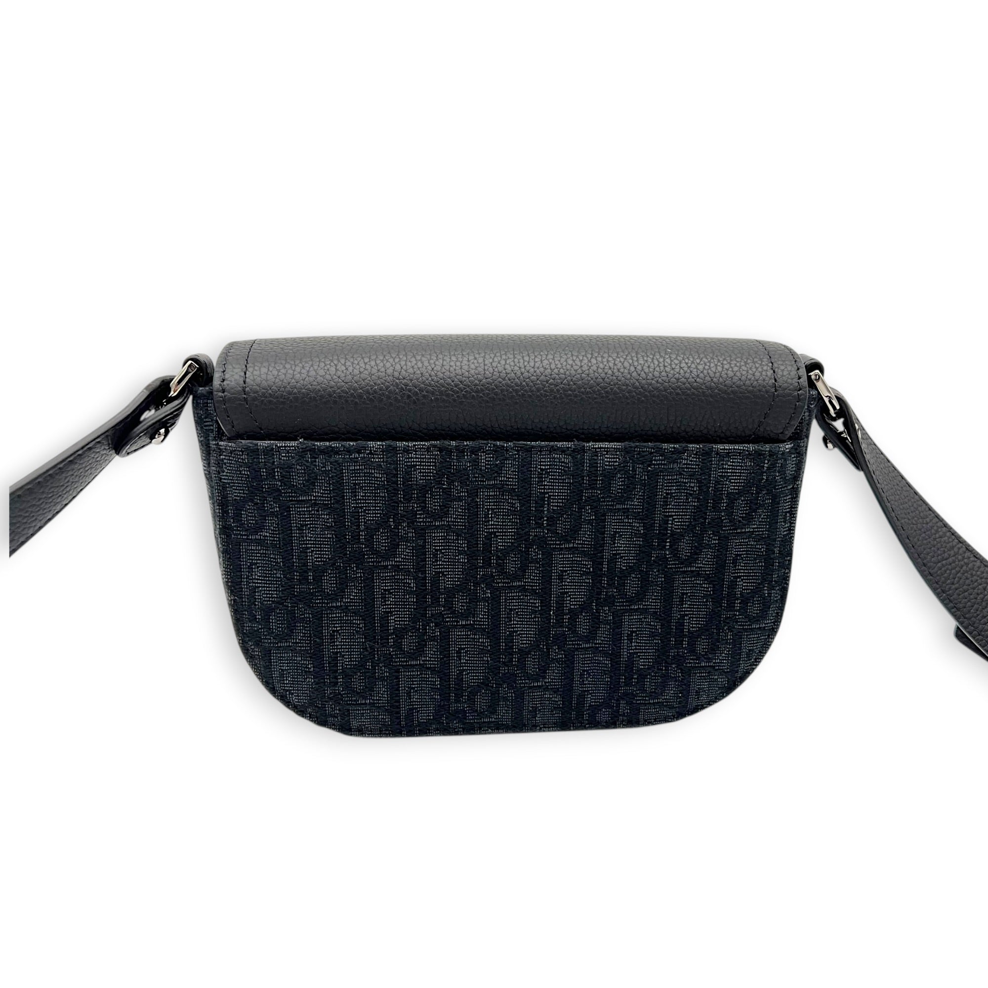 Saddle Shoulder Bag Mini Black in Jacquard, Silver hardware