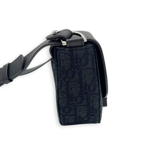 Saddle Shoulder Bag Mini Black in Jacquard, Silver hardware