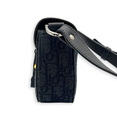 Saddle Shoulder Bag Mini Black in Jacquard, Silver hardware