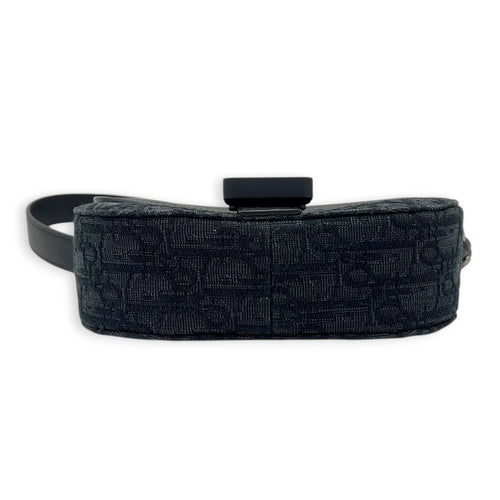 Saddle Shoulder Bag Mini Black in Jacquard, Silver hardware
