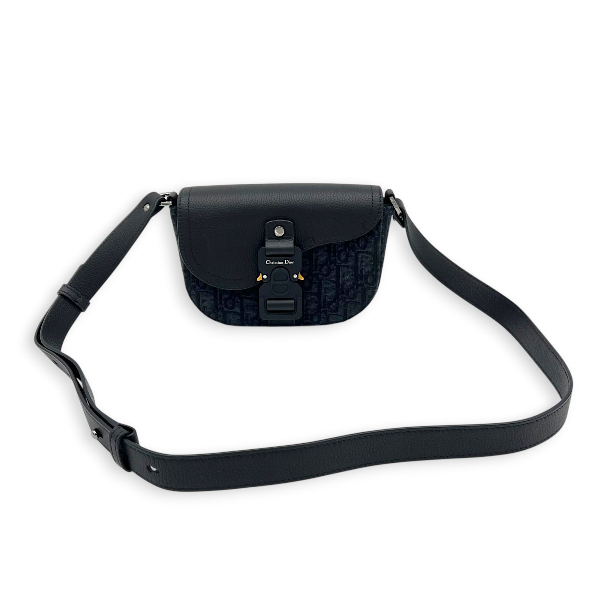 Saddle Shoulder Bag Mini Black in Jacquard, Silver hardware