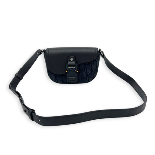 Saddle Shoulder Bag Mini Black in Jacquard, Silver hardware