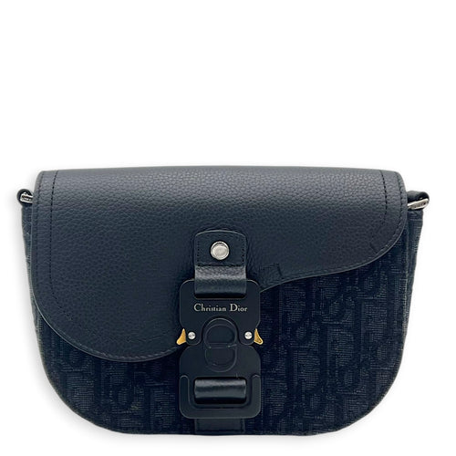 Saddle Shoulder Bag Mini Black in Jacquard, Silver hardware