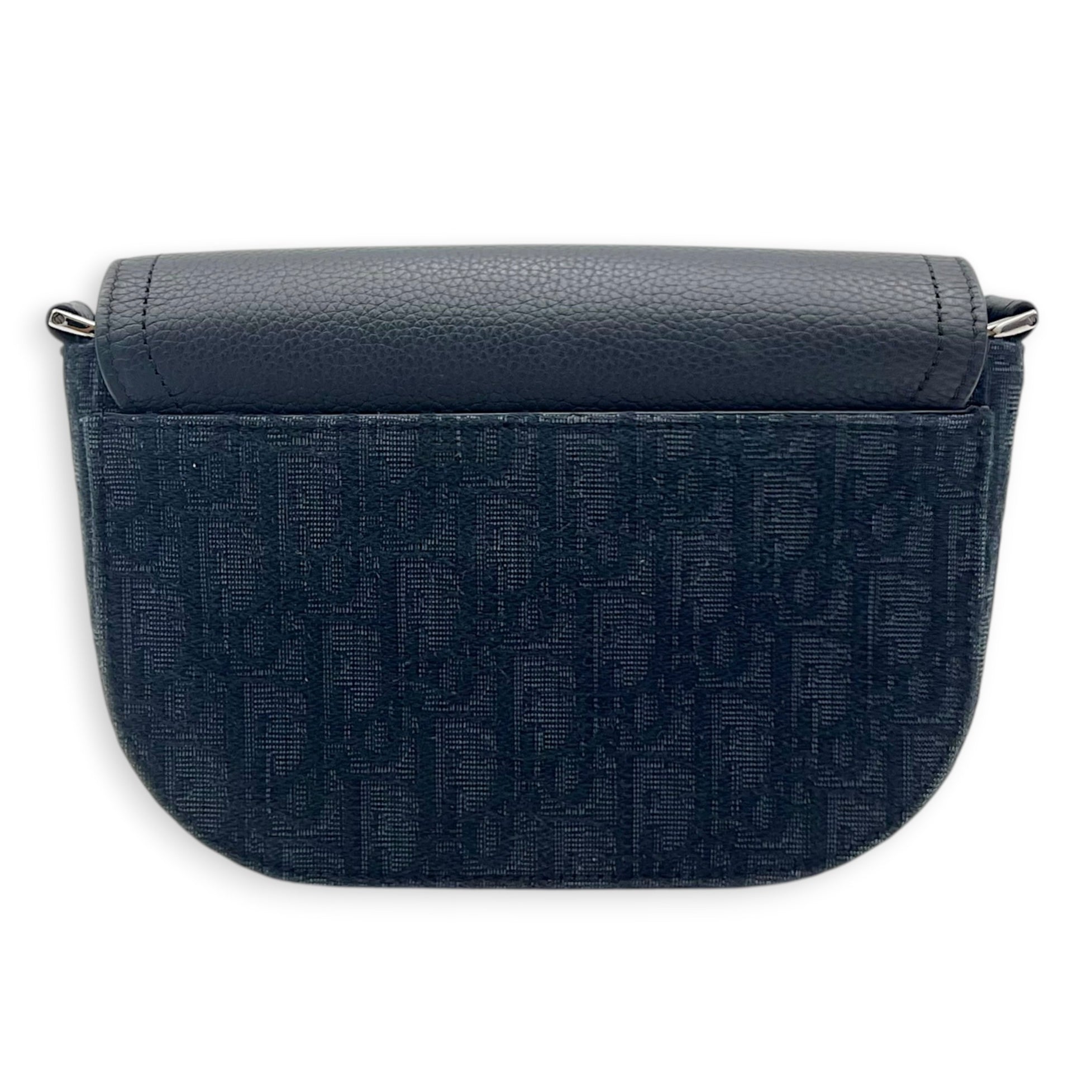 Saddle Shoulder Bag Mini Black in Jacquard, Silver hardware