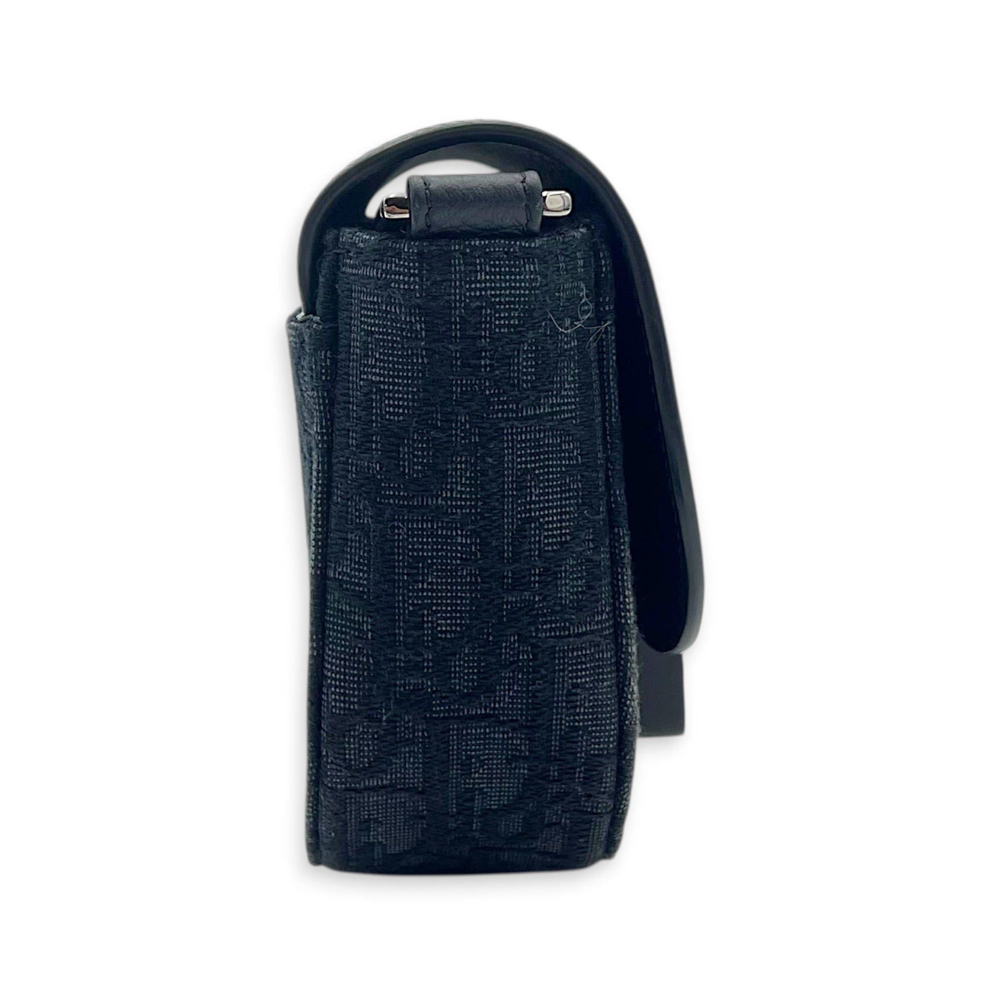 Saddle Shoulder Bag Mini Black in Jacquard, Silver hardware