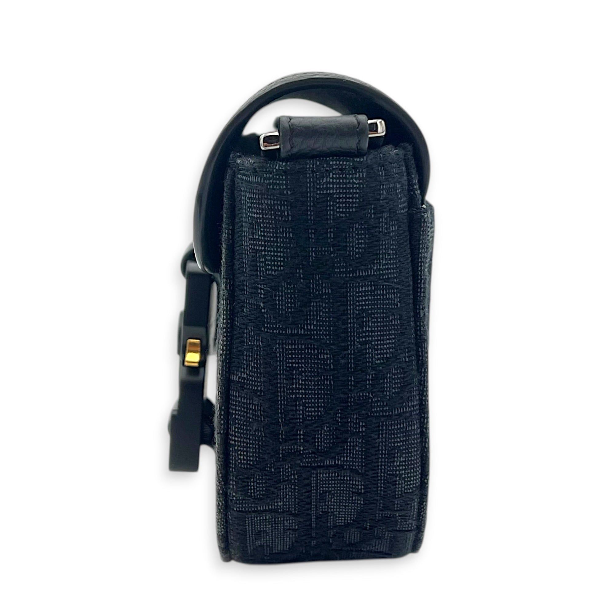 Saddle Shoulder Bag Mini Black in Jacquard, Silver hardware