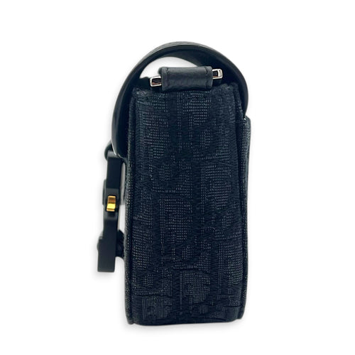 Saddle Shoulder Bag Mini Black in Jacquard, Silver hardware