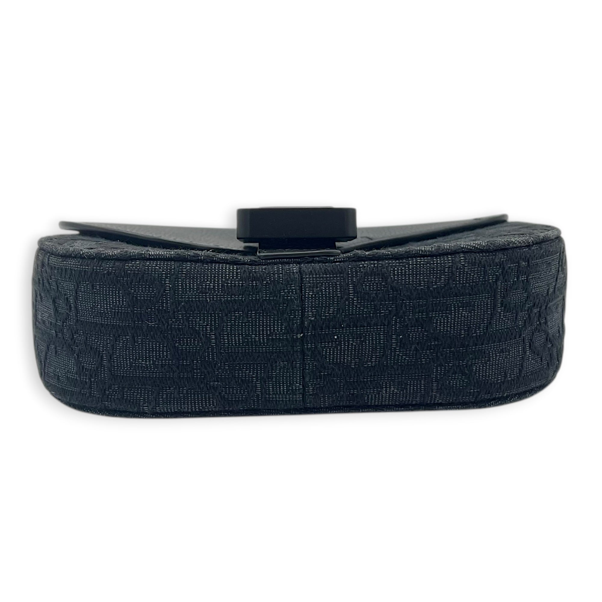 Saddle Shoulder Bag Mini Black in Jacquard, Silver hardware
