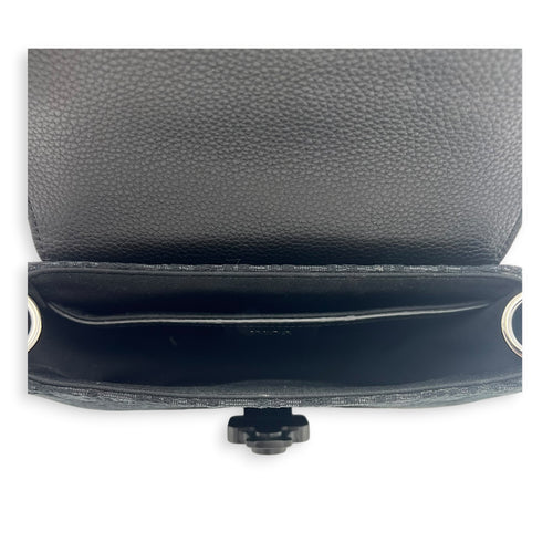 Saddle Shoulder Bag Mini Black in Jacquard, Silver hardware