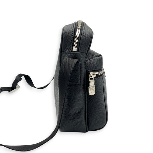 Outdoor Shoulder Bag PM Black in Taiga Leather, Silver hardware
