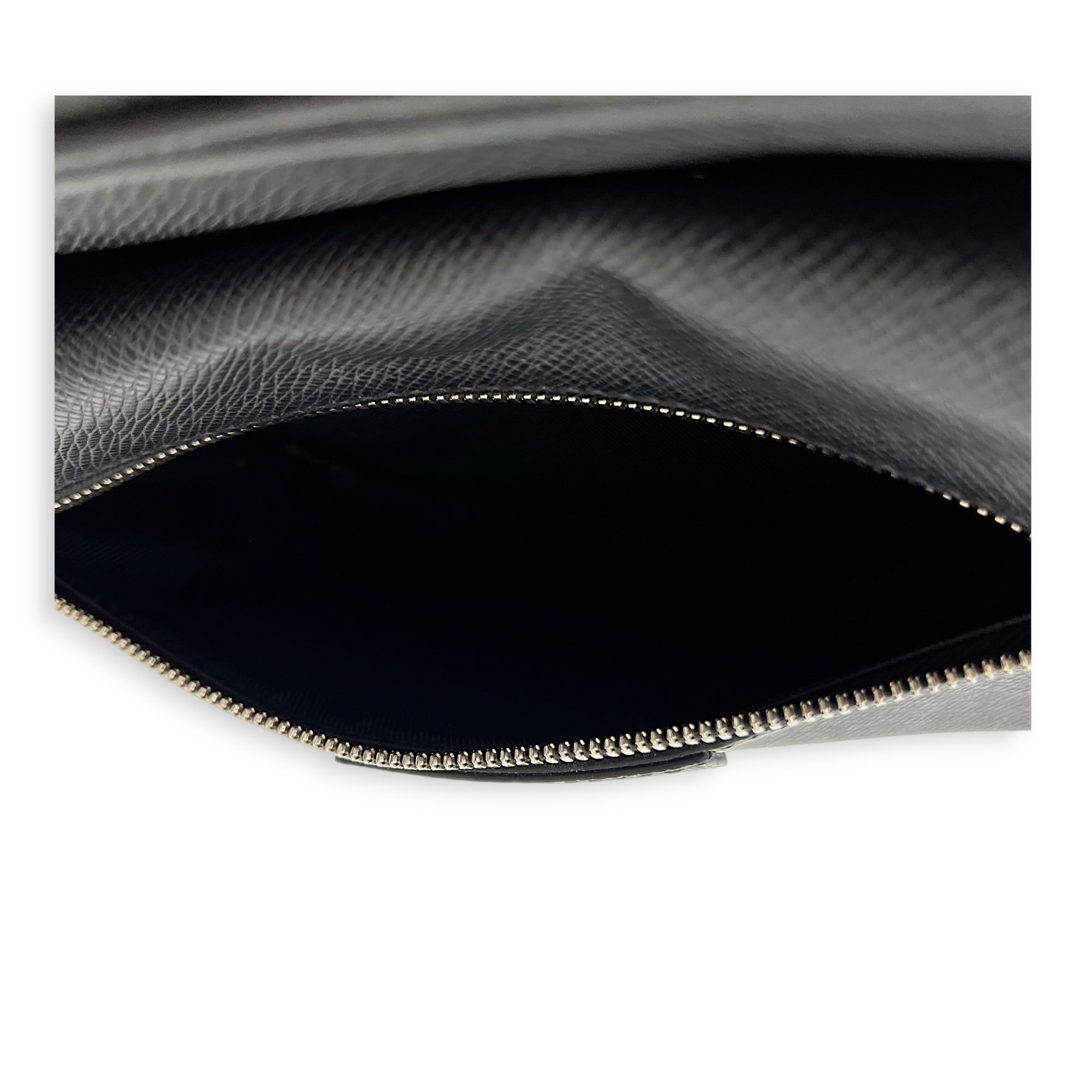 Outdoor Shoulder Bag PM Black in Taiga Leather, Silver hardware