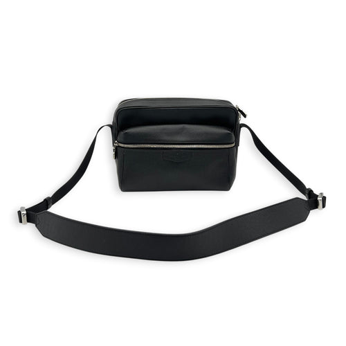 Outdoor Shoulder Bag PM Black in Taiga Leather, Silver hardware