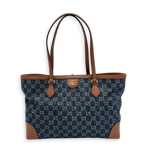 GG Tote Bag Blue in Denim, Gold hardware
