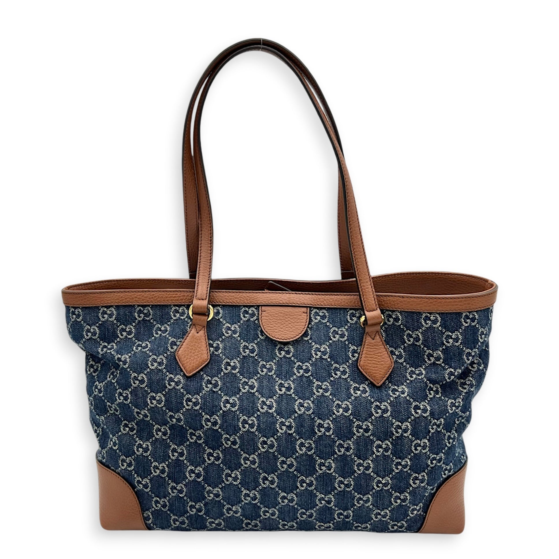 GG Tote Bag Blue in Denim, Gold hardware