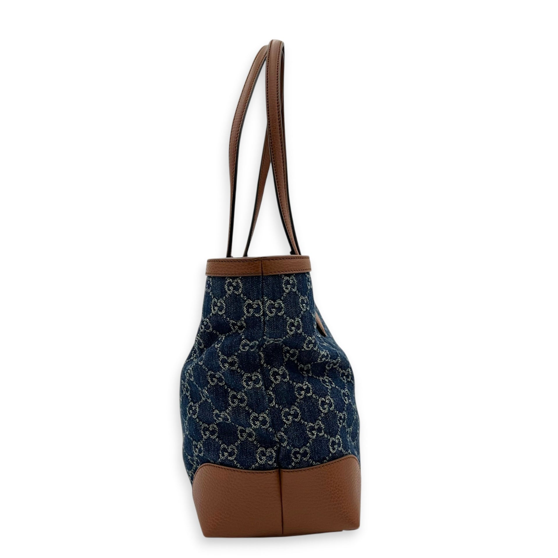GG Tote Bag Blue in Denim, Gold hardware