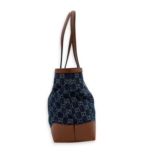 GG Tote Bag Blue in Denim, Gold hardware