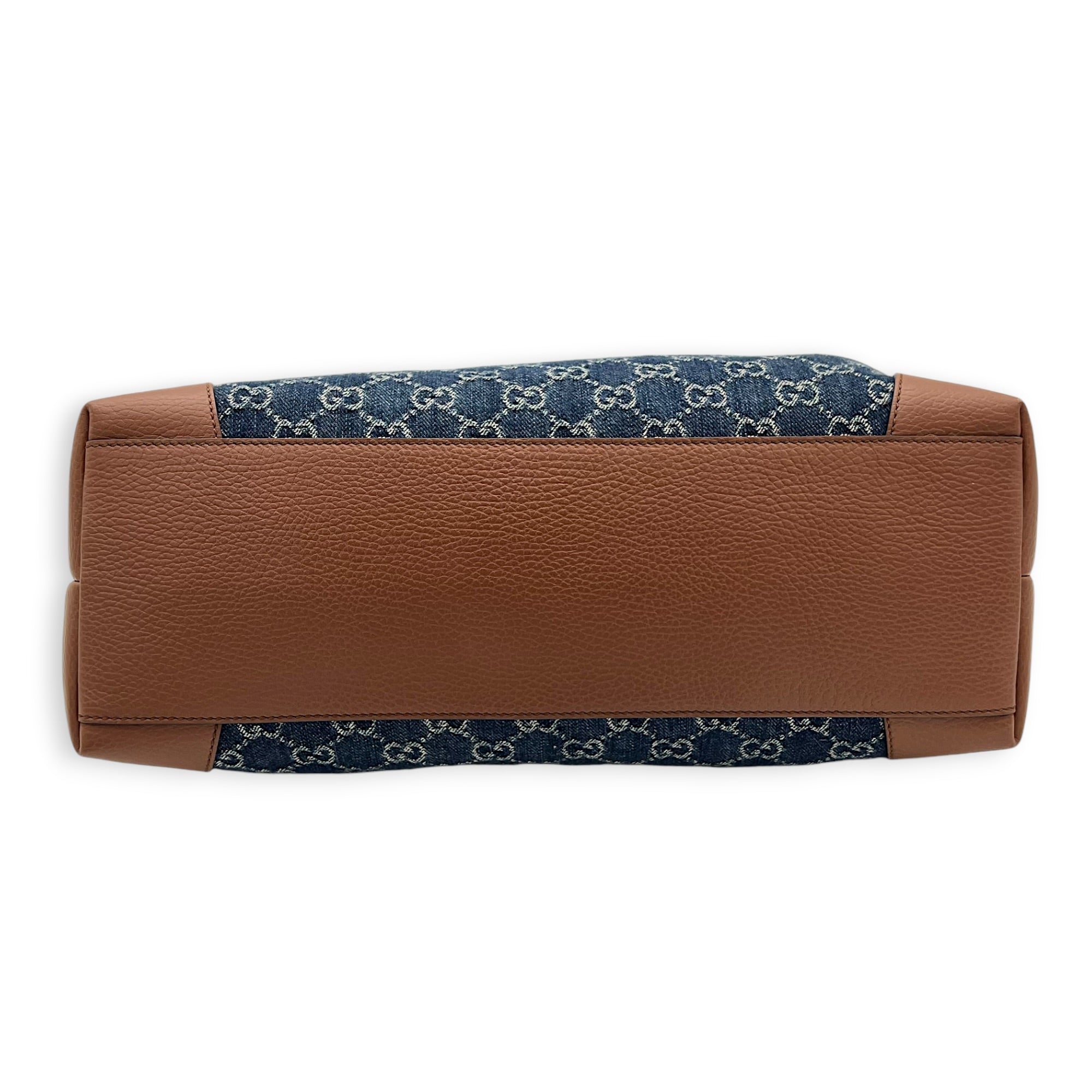 GG Tote Bag Blue in Denim, Gold hardware