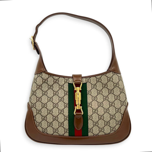 Jackie 1961 Shoulder Bag Brown in Coated Canvas, Gold hardware