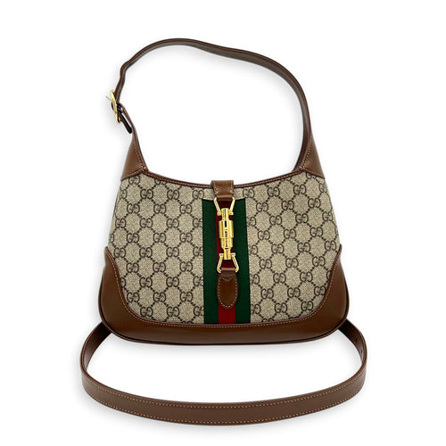 Jackie 1961 Shoulder Bag Brown in Coated Canvas, Gold hardware