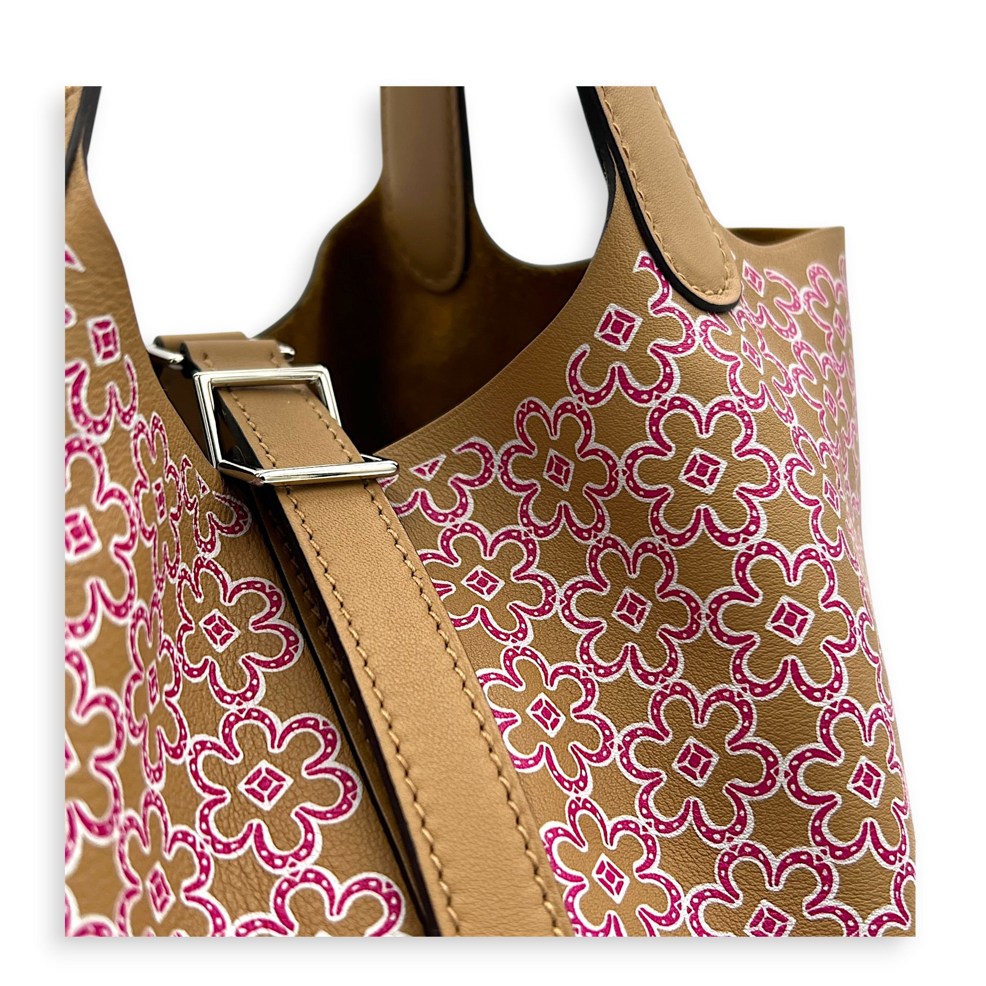 Picotin 18 Daisy Chai/Rose/White Top Handle Bag in Swift, Palladium hardware