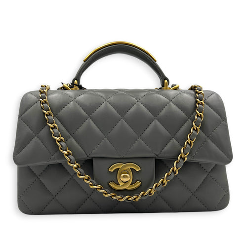 CC Rectangle Top Handle Bag in Lambskin, Gold hardware