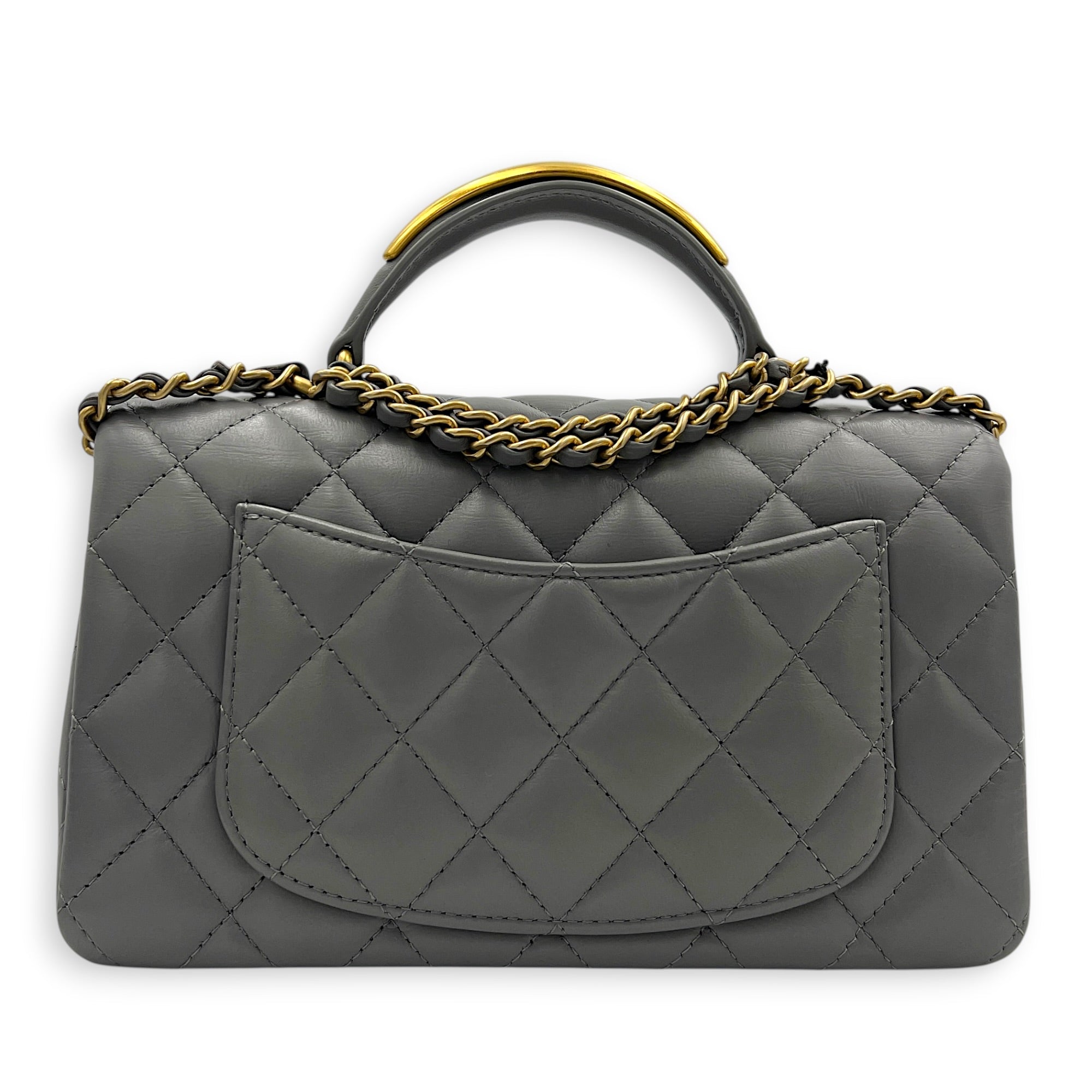 CC Rectangle Top Handle Bag in Lambskin, Gold hardware