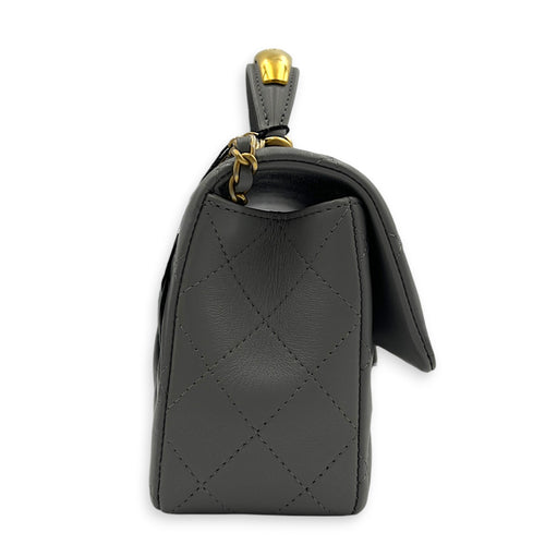 CC Rectangle Top Handle Bag in Lambskin, Gold hardware