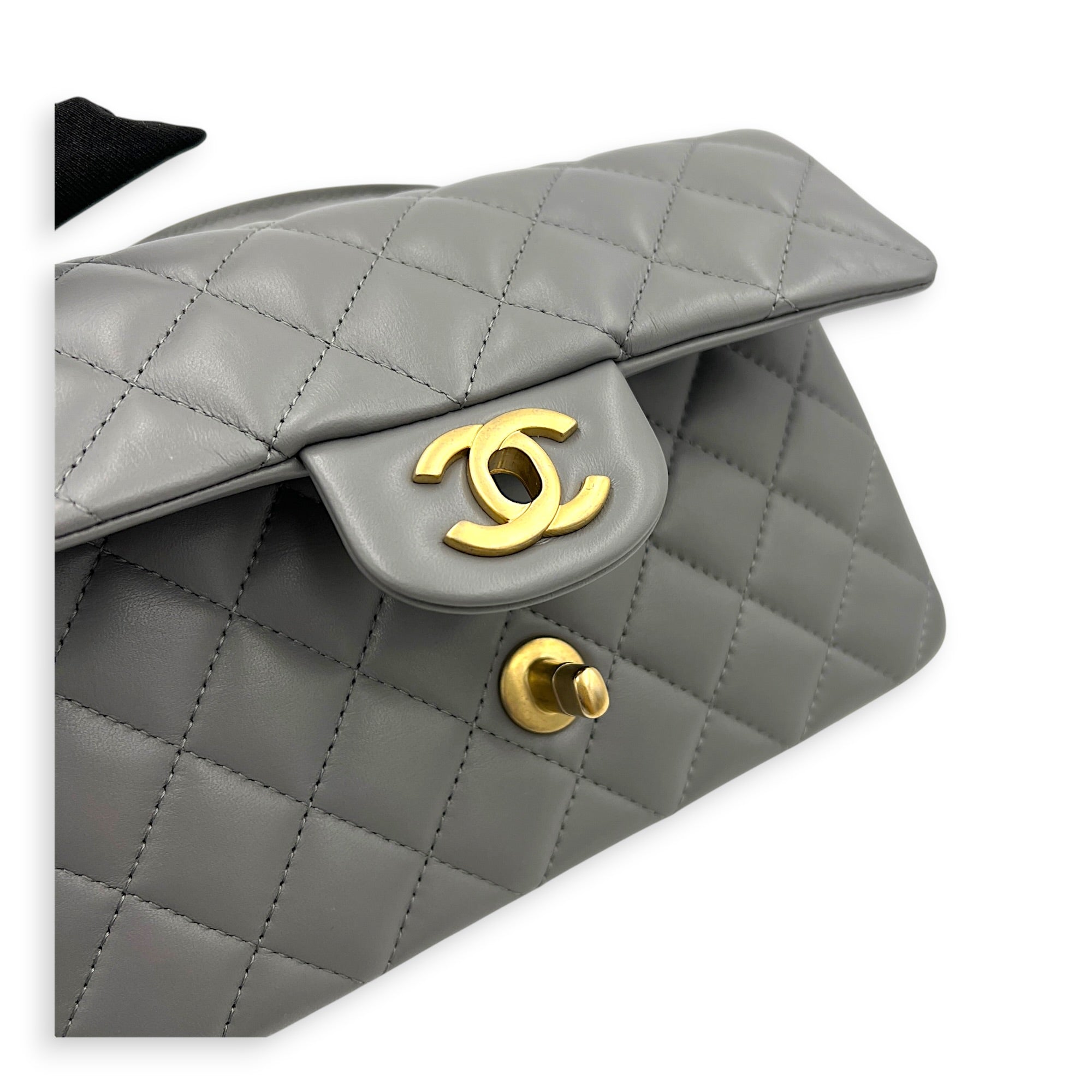 CC Rectangle Top Handle Bag in Lambskin, Gold hardware