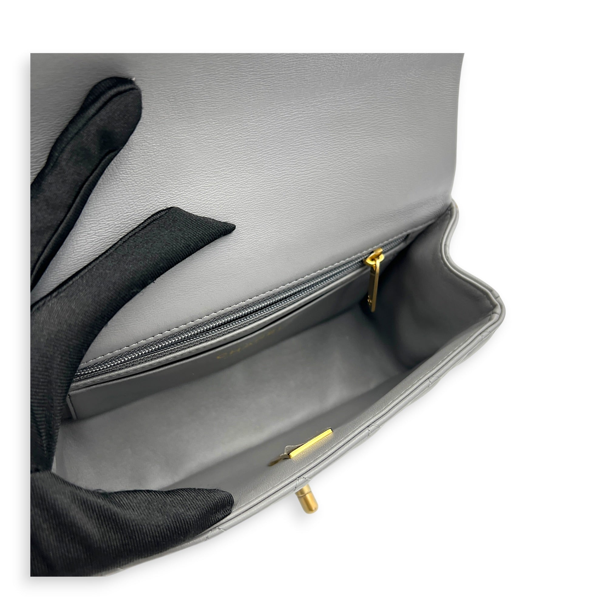 CC Rectangle Top Handle Bag in Lambskin, Gold hardware