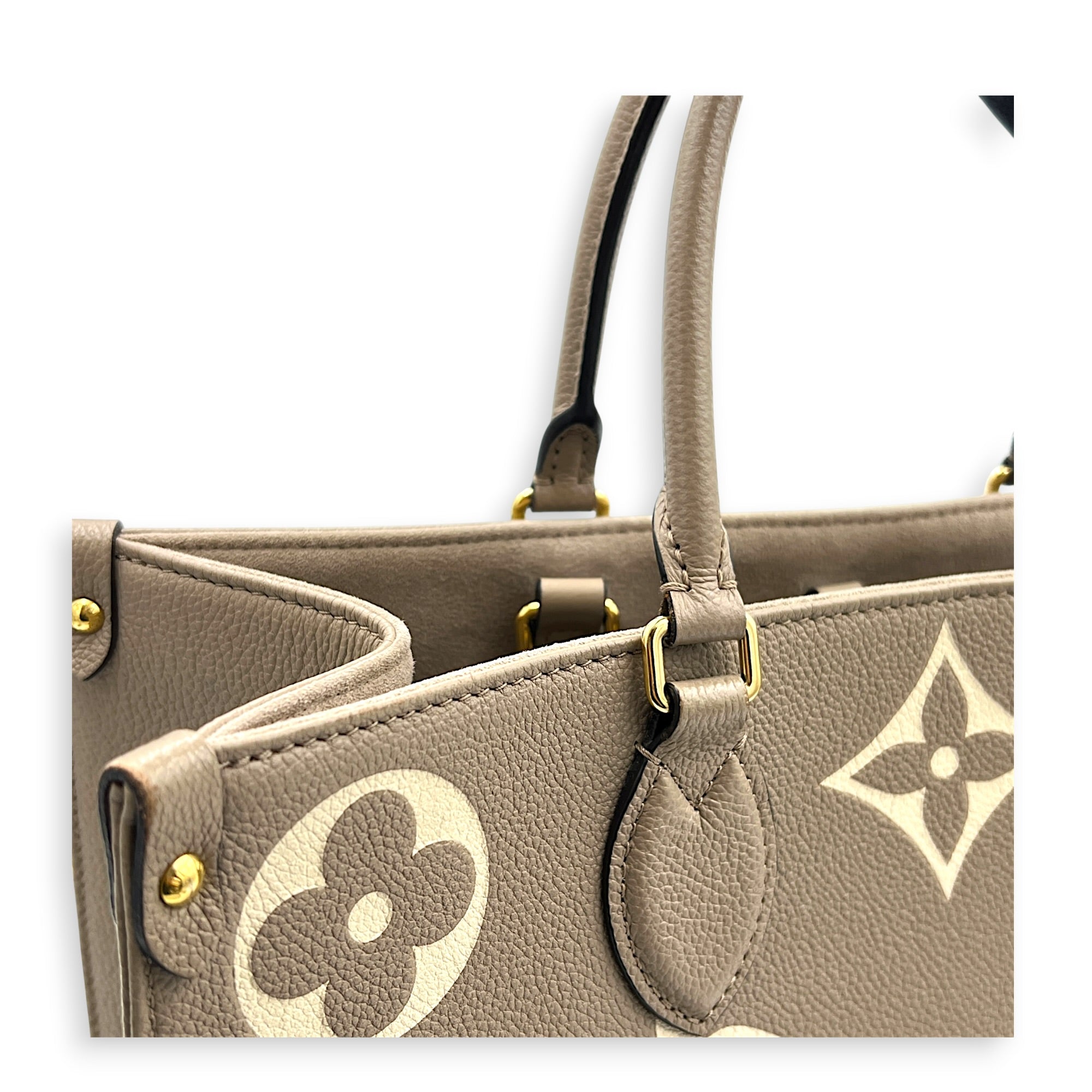 OnTheGo Tote Bag MM Beige in Empreinte Leather, Gold hardware