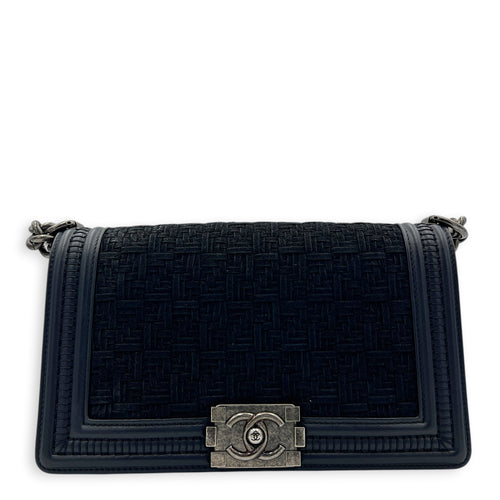 Boy Medium Blue Shoulder Bag in Calfskin, Silver hardware