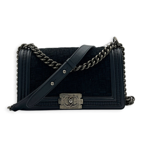 Boy Medium Blue Shoulder Bag in Calfskin, Silver hardware