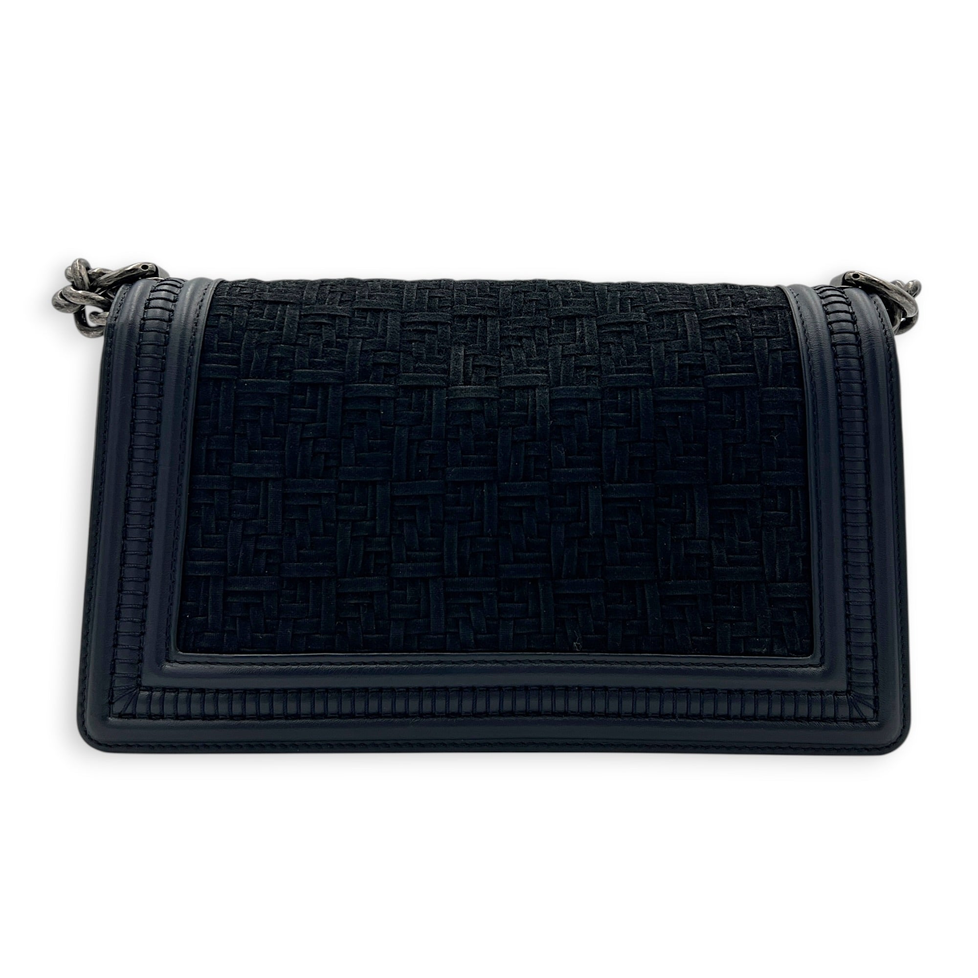 Boy Medium Blue Shoulder Bag in Calfskin, Silver hardware