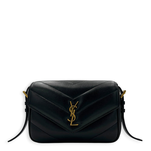 Loulou Toy Black Crossbody Bag in Lambskin, Gold hardware