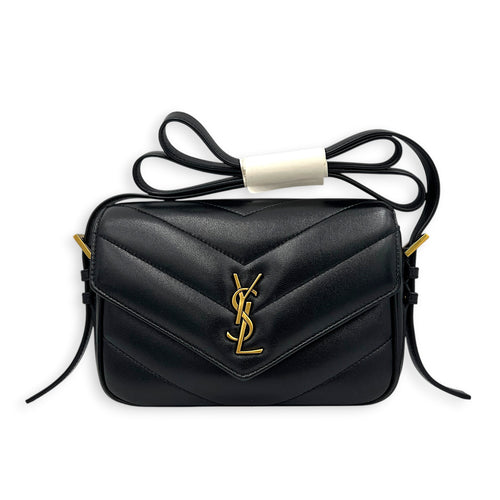 Loulou Toy Black Crossbody Bag in Lambskin, Gold hardware