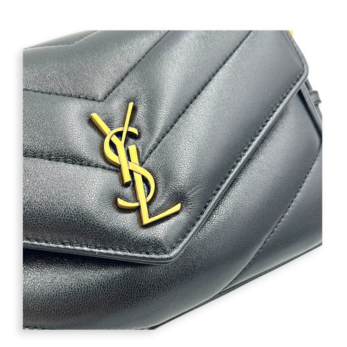 Loulou Toy Black Crossbody Bag in Lambskin, Gold hardware