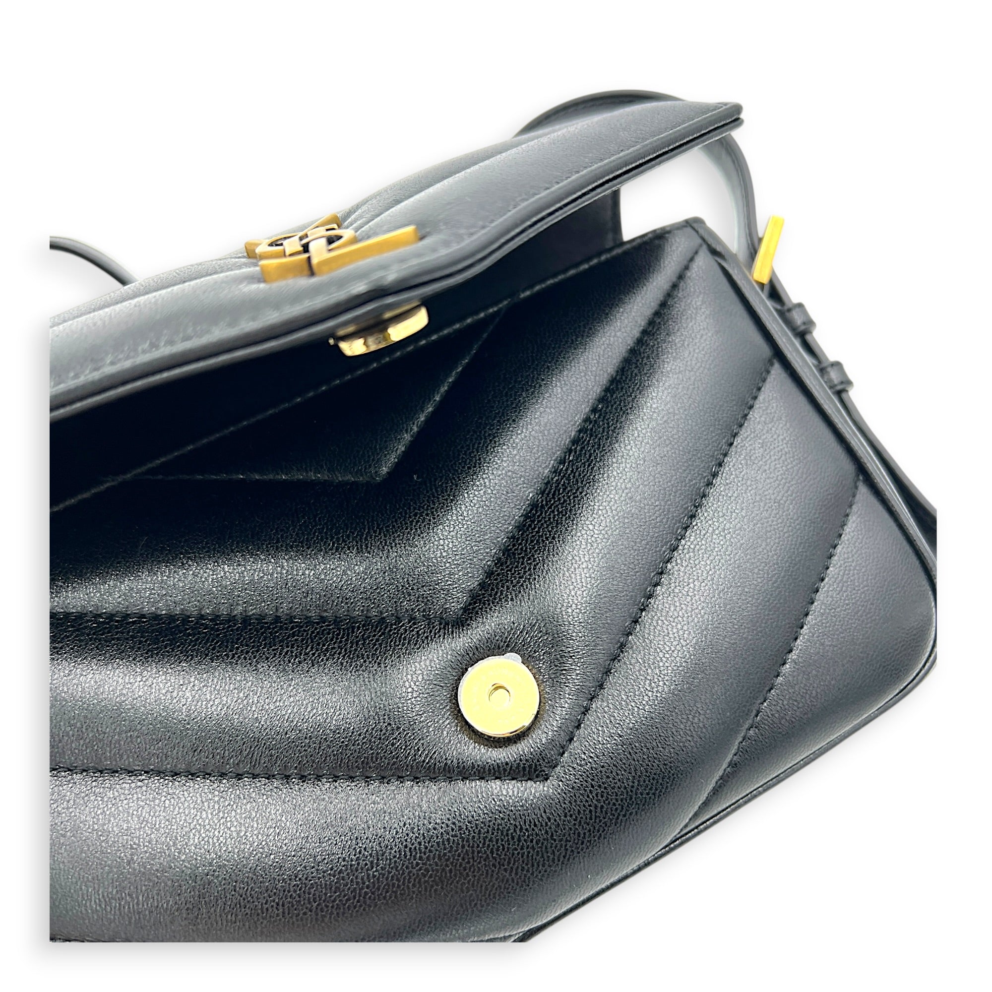 Loulou Toy Black Crossbody Bag in Lambskin, Gold hardware