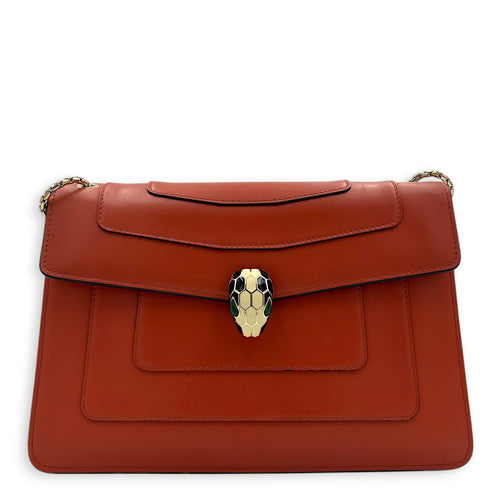 Serpenti Forever Red Crossbody Bag in Calfskin, Gold hardware