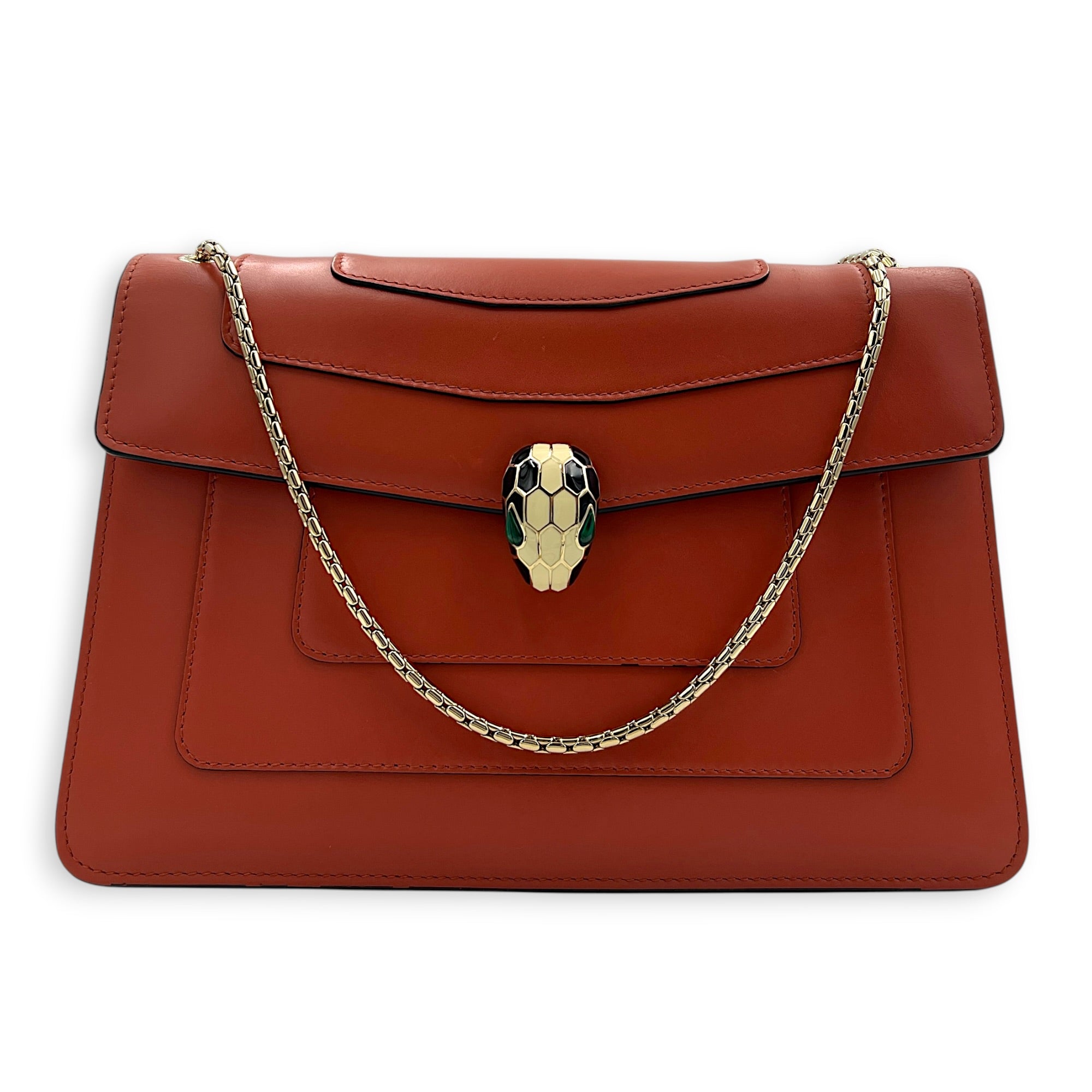 Serpenti Forever Red Crossbody Bag in Calfskin, Gold hardware
