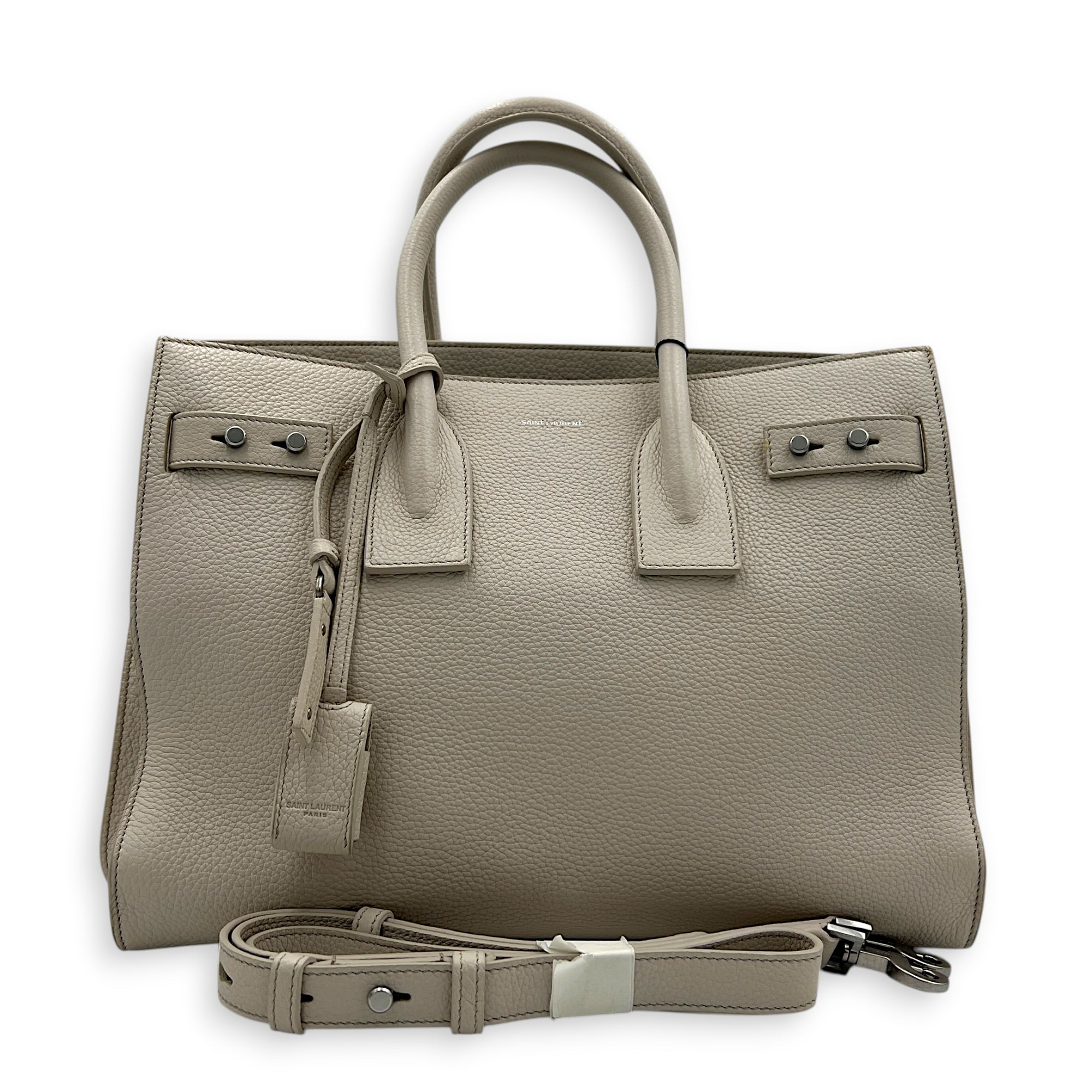 Sac de Jour Top Handle Bag White in Calfskin, Silver hardware