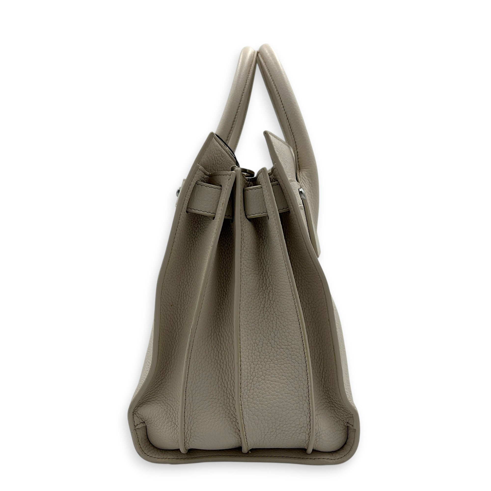 Sac de Jour Top Handle Bag White in Calfskin, Silver hardware