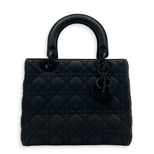 Lady Dior Top Handle Bag Medium Black in Lambskin, Ultramatte hardware