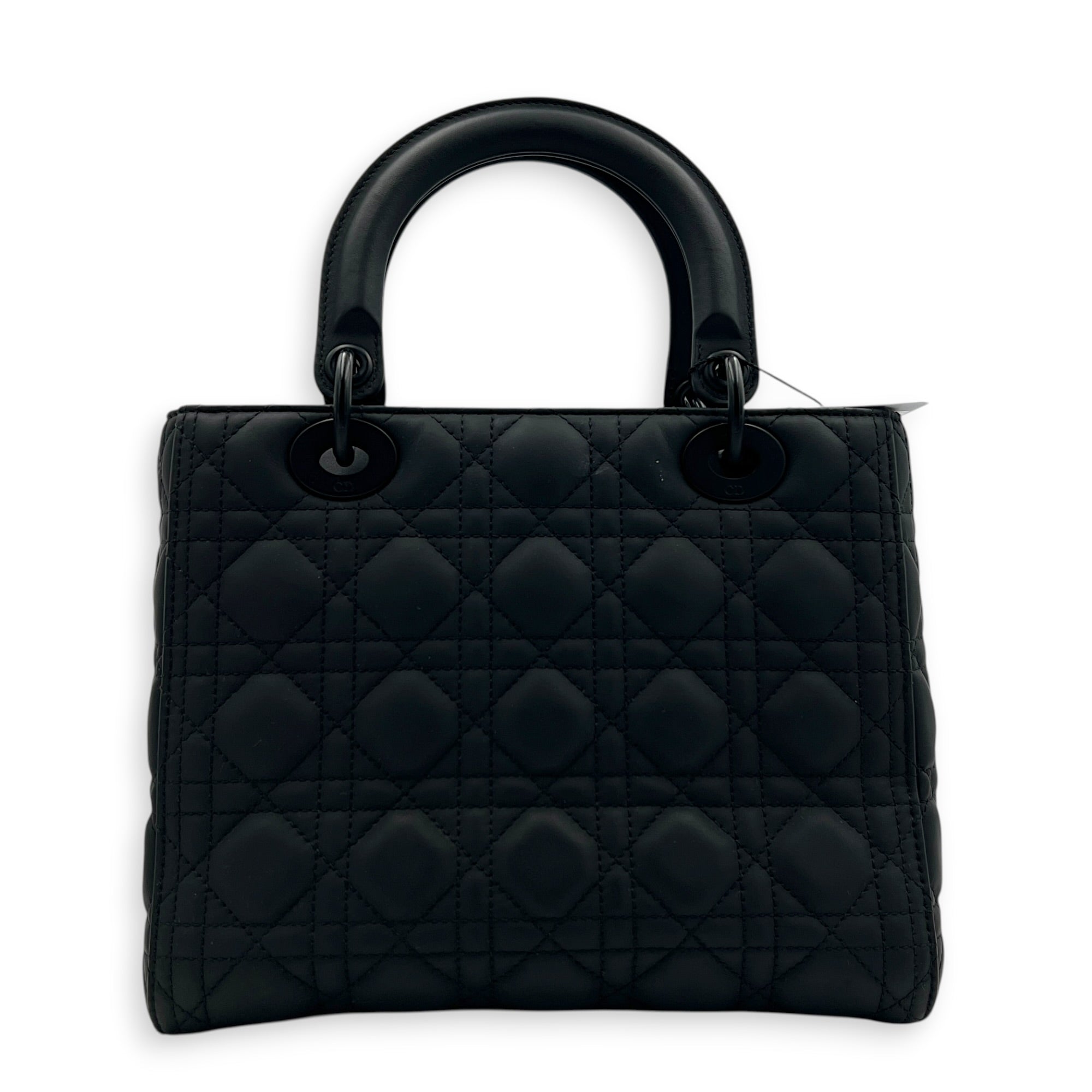 Lady Dior Top Handle Bag Medium Black in Lambskin, Ultramatte hardware